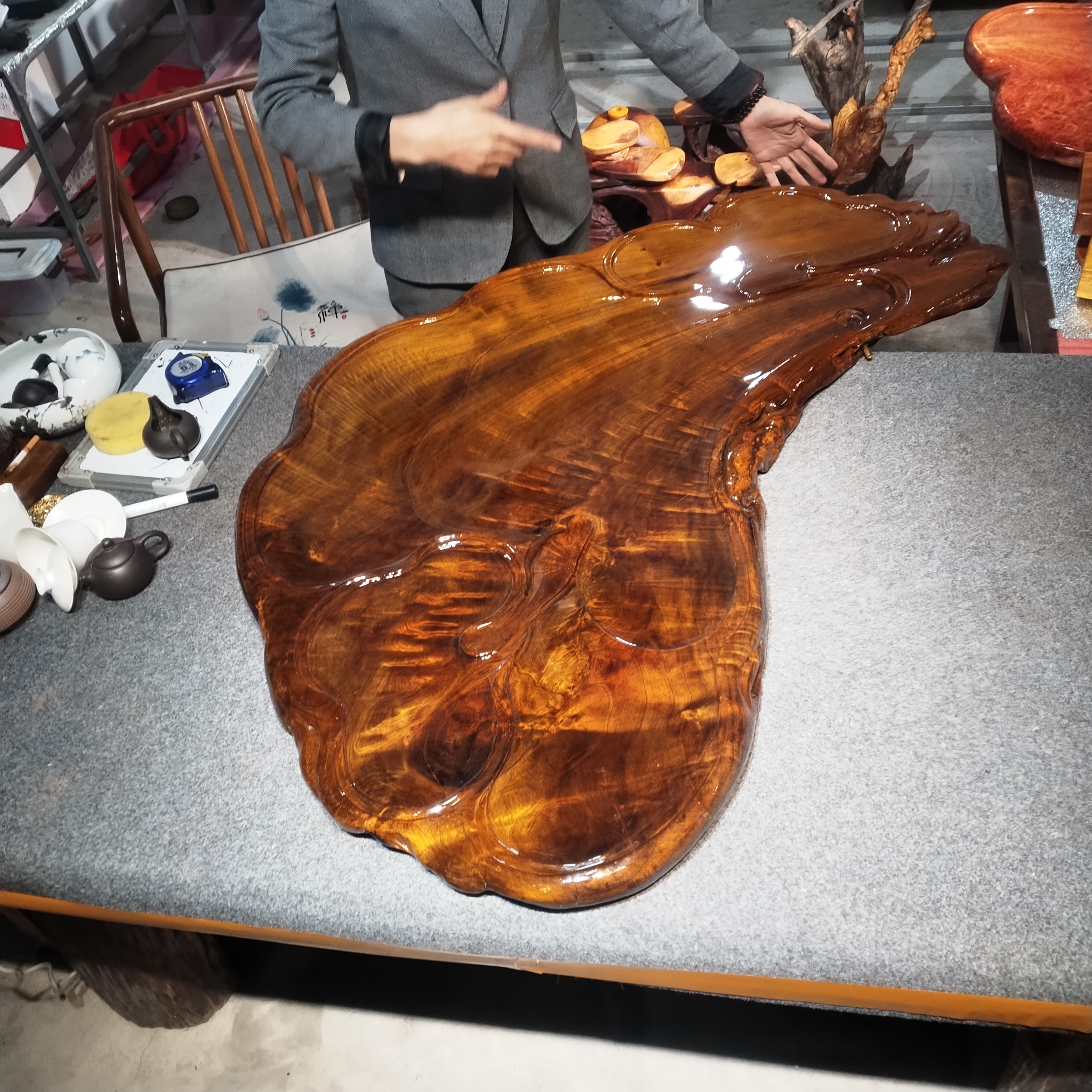 实木老料茶盘桂花楠 125长手工雕刻 （拍完截图）