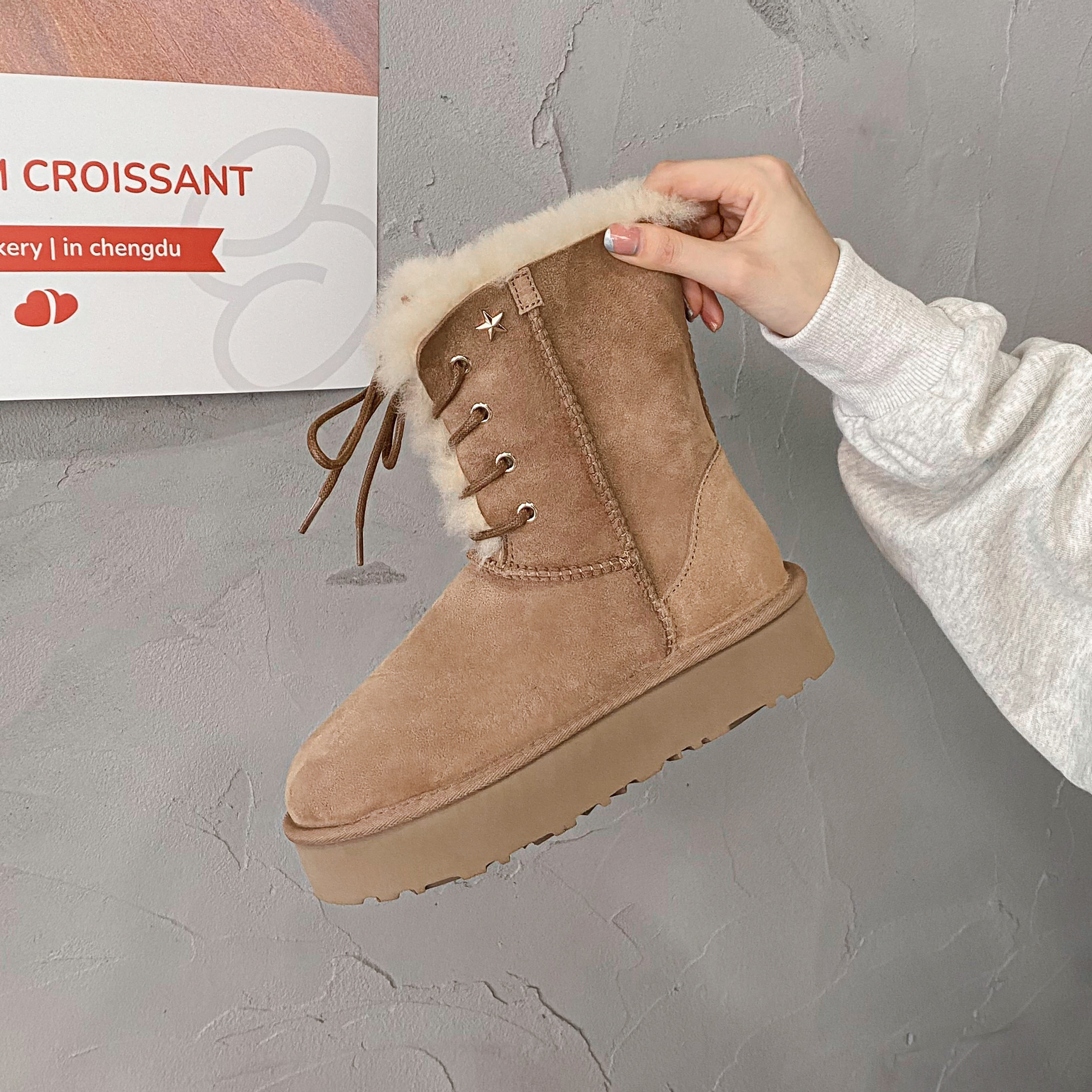 【厚底女神】皮毛一体雪地靴女鞋百搭星星女神款两穿时尚保暖加厚底