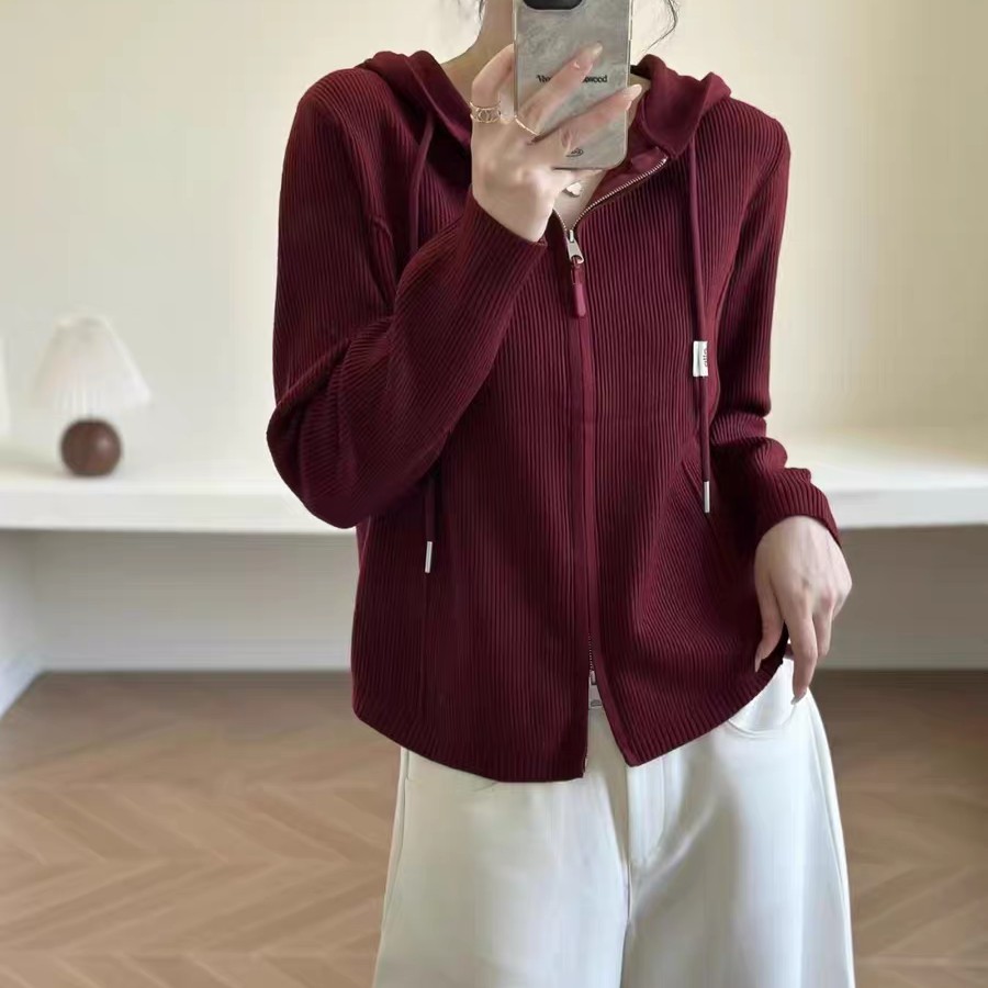 米莱家2025秋新款时尚连帽拉链针织开衫女宽松显瘦百搭休闲上衣