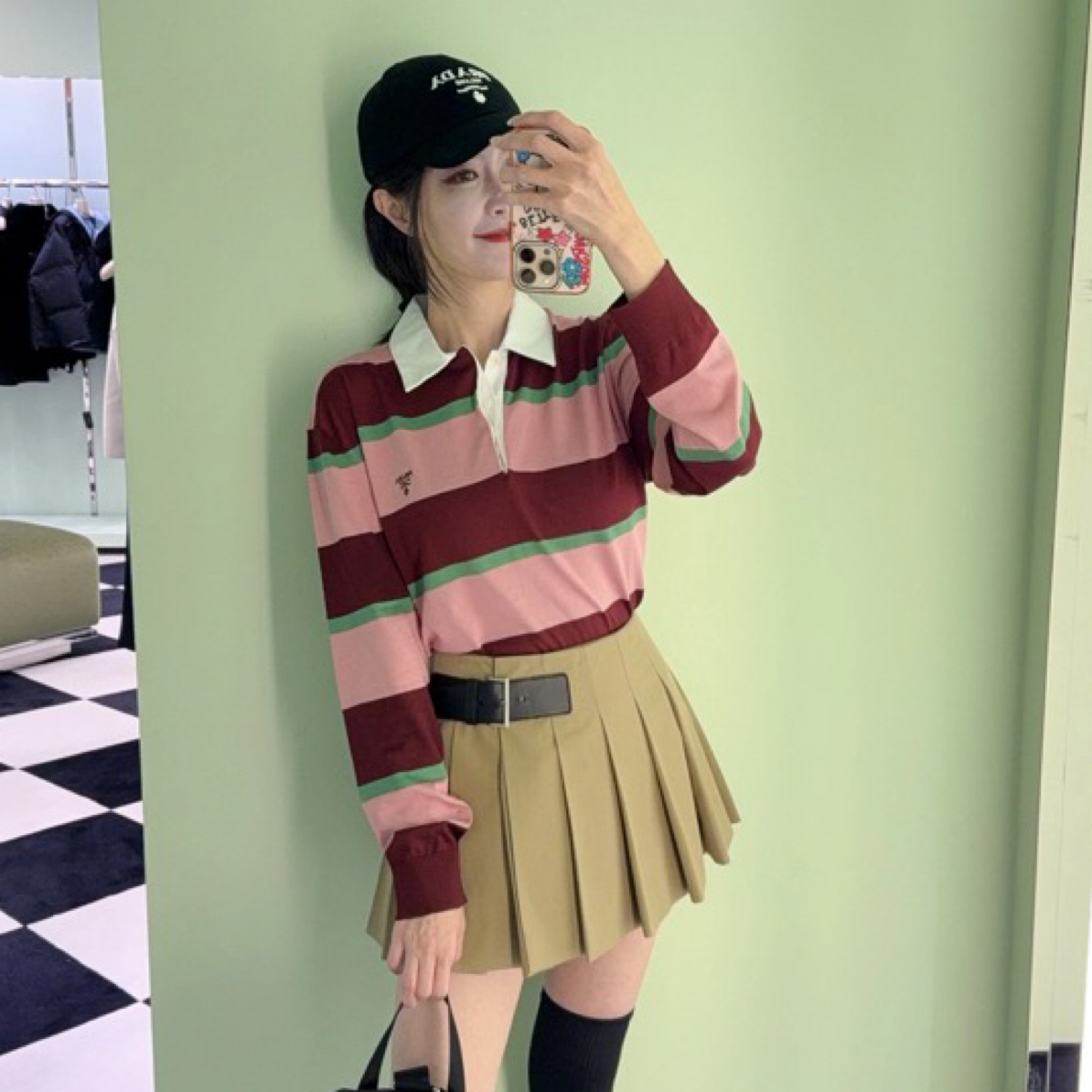 未使用 Prada/普拉达 SS25春夏条纹三角形徽标Polo衫 48码 04530 