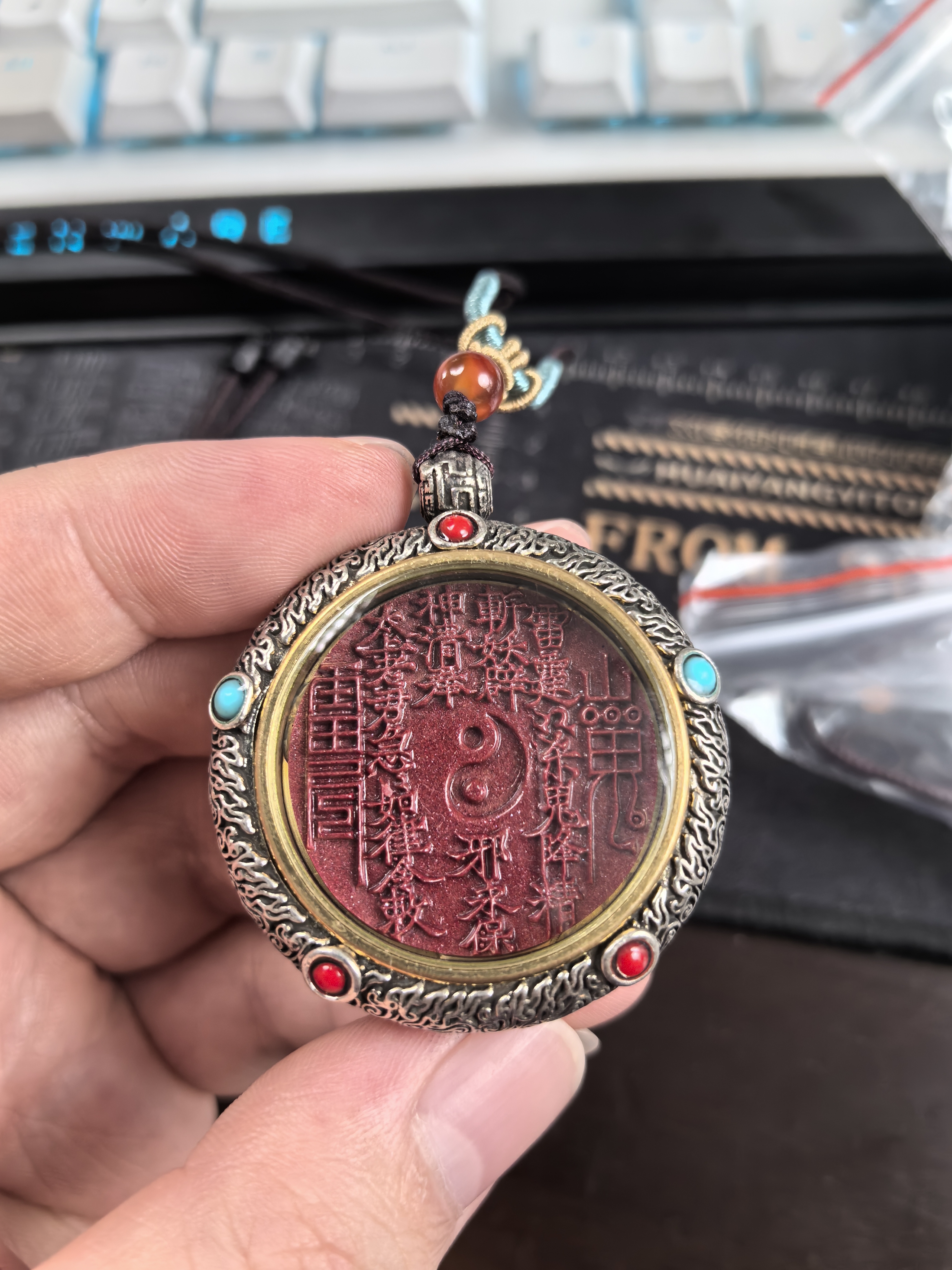 含辰砂工艺品【玲珑专属】高重工山鬼花钱朱砂吊坠