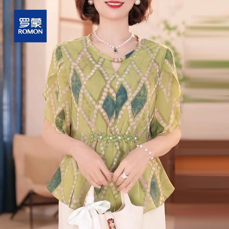 罗蒙2025新款妈妈装夏季时尚气质中年女装宽松洋气小衫高档套装女