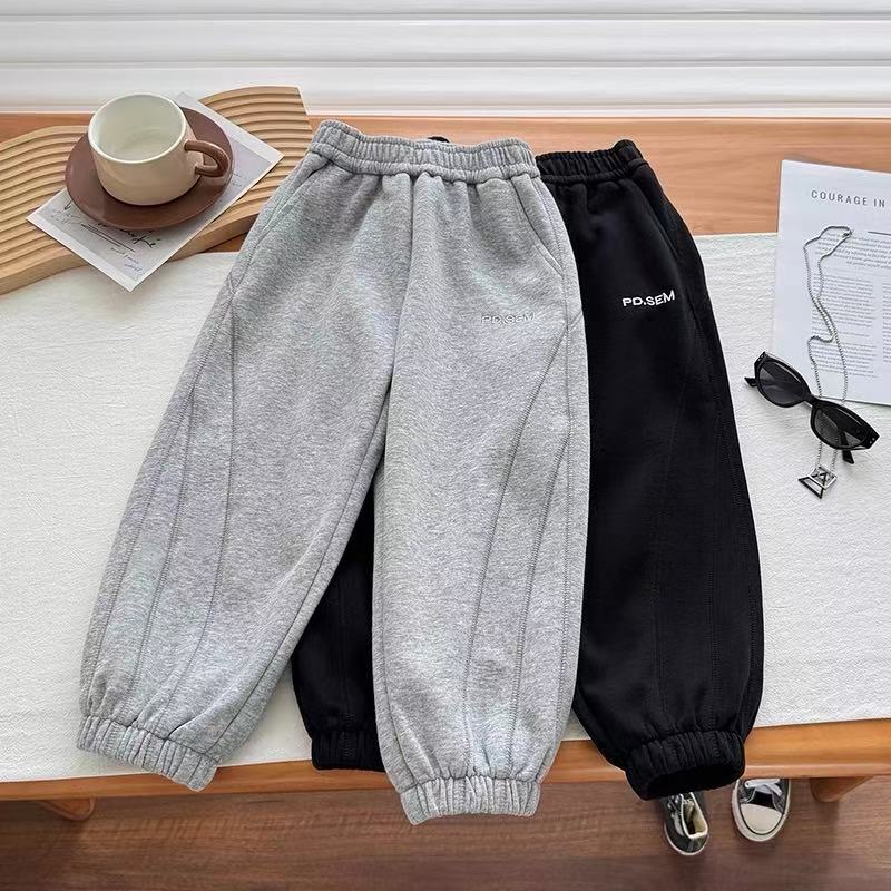 休闲裤女童裤子秋冬红毯单层加绒童裤冬季运动裤百搭长裤儿童男童