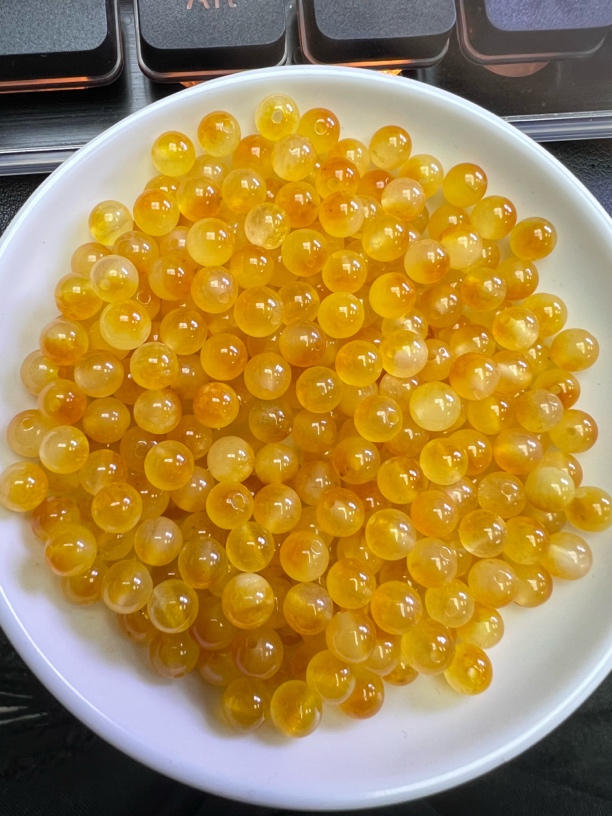 天然珠宝玉石 冰玄黄飘花Y1835  卡10mm  25颗（赠弹力线） 