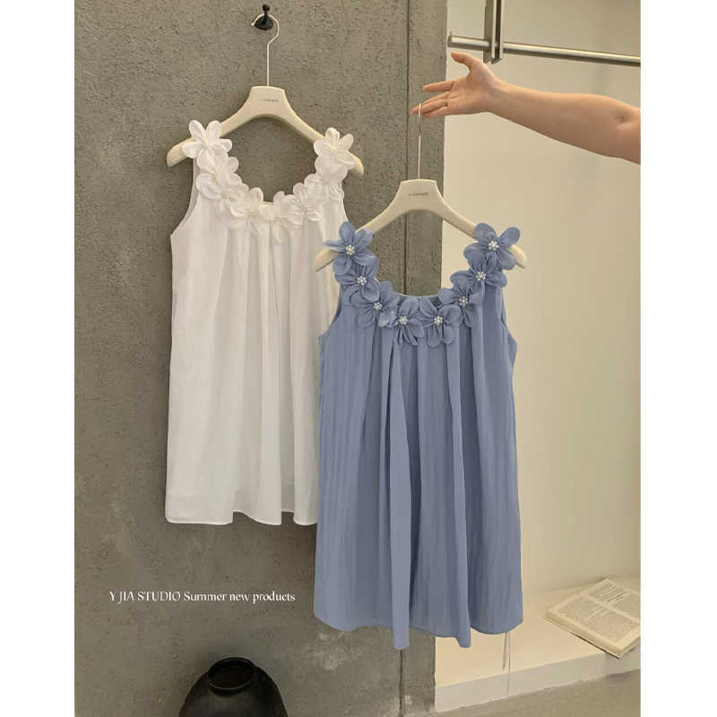 大码女装2025夏新款立体花朵吊带别致显瘦外穿无袖宽松背心