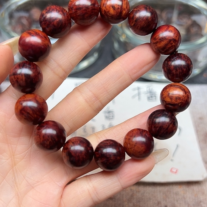 降真香手串/手链海南红降1.5圆珠黑金瑕疵
