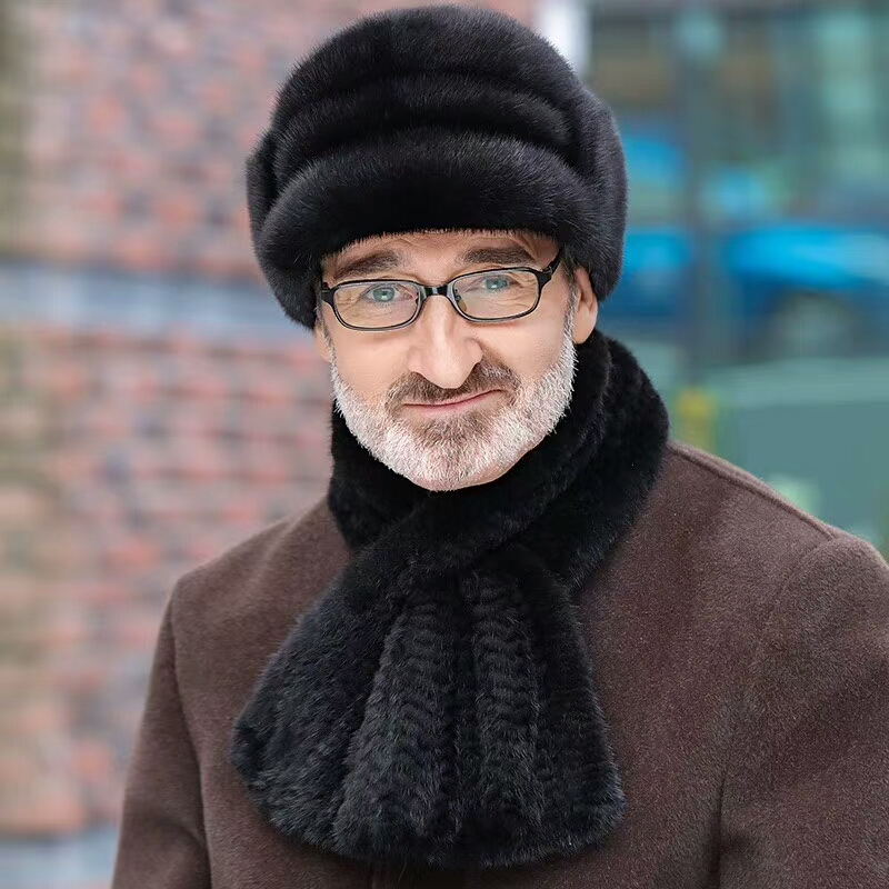 冬季秋冬圆顶帽子黑色保暖帽护耳帽针织老年人