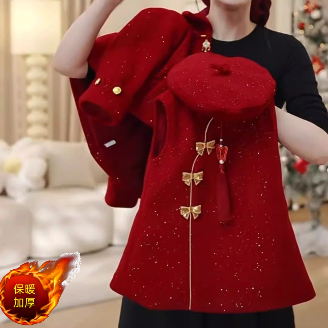 女童拜年服2026冬季新款洋气旗袍时尚千金风小香风汉服连衣裙套装