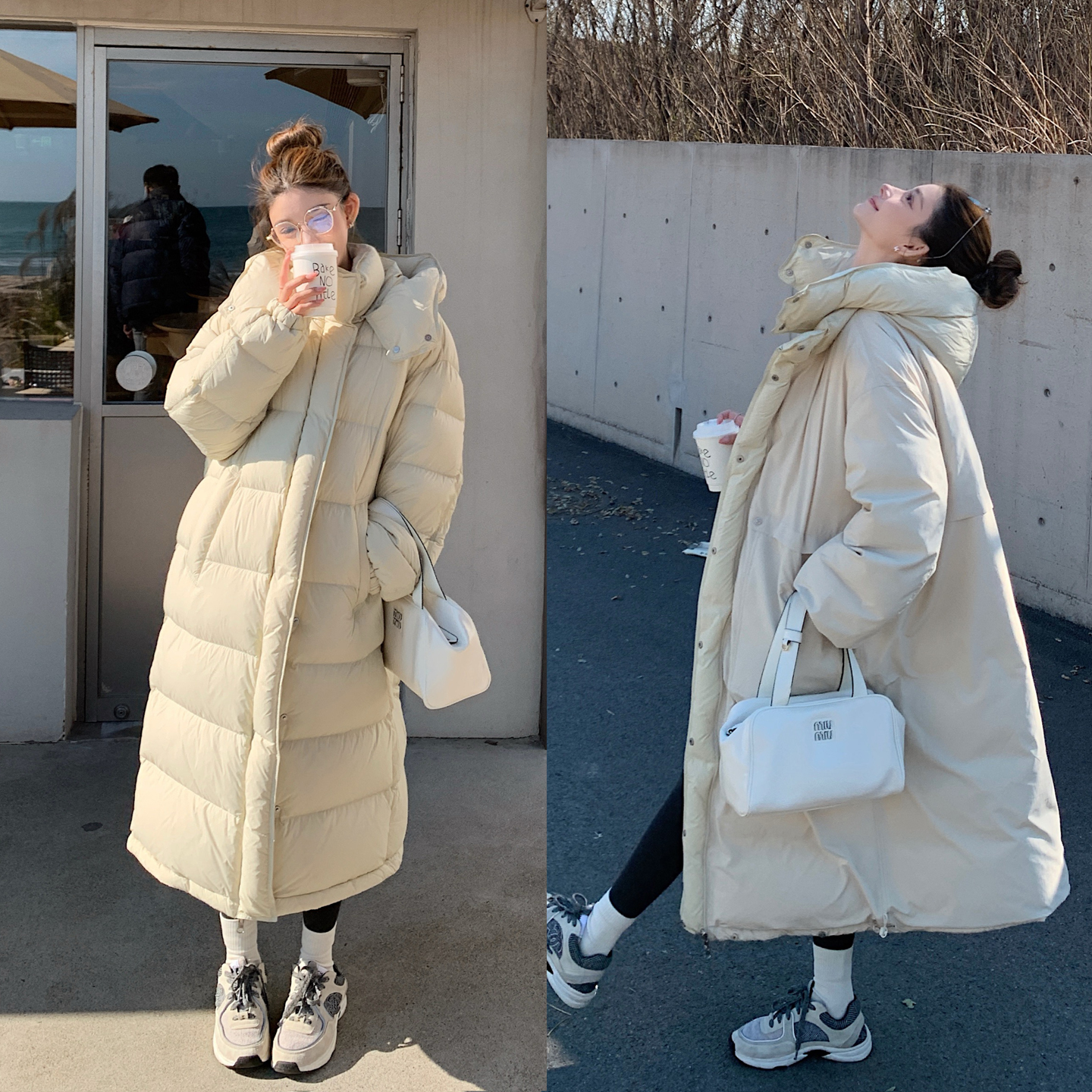 “Puff双生鹅绒大被子"三星蓬松90白鹅绒双面穿温暖加长款羽绒服!