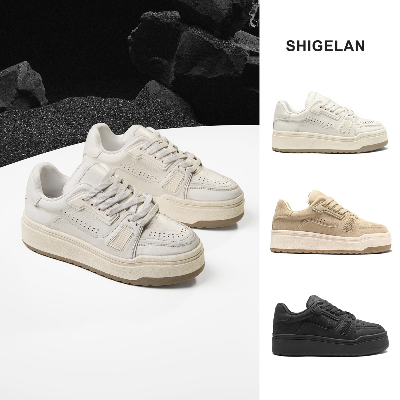 诗歌兰女鞋新款爆款百搭做旧小白鞋厚底增高阔腿裤必备鞋5163-03