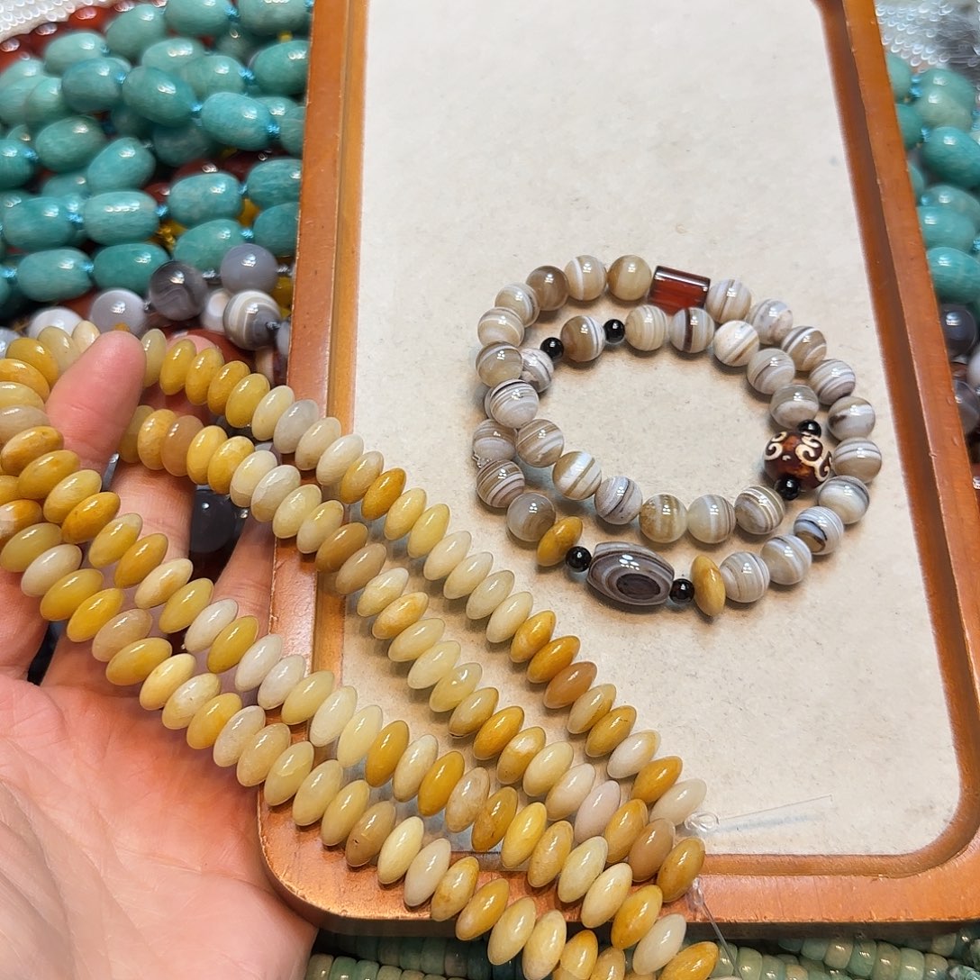 玛瑙/玉髓合金珠宝半成品黄玉飞碟12mm一条