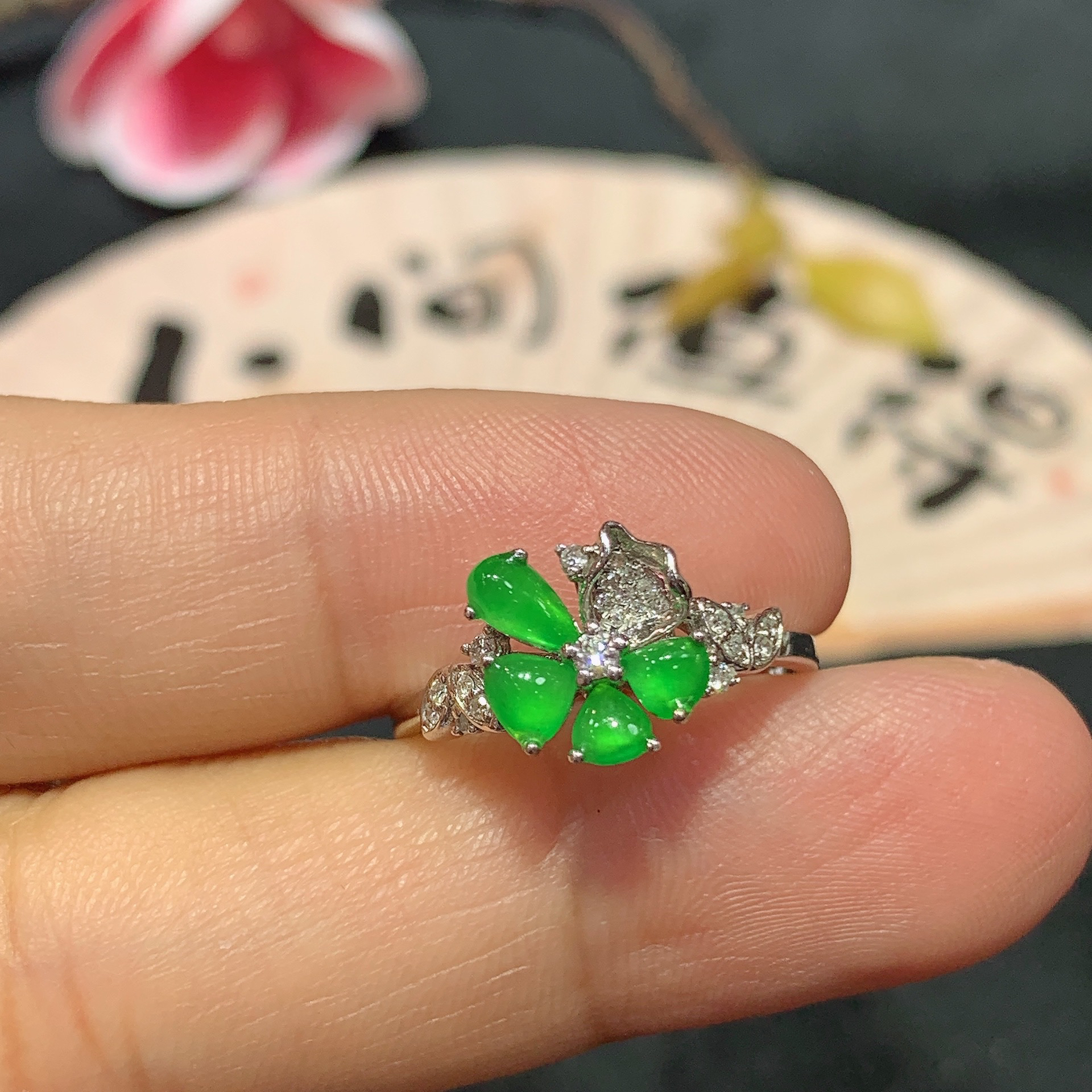 18k金天然A货翡翠设计款组合戒指轻奢时尚气质经典款