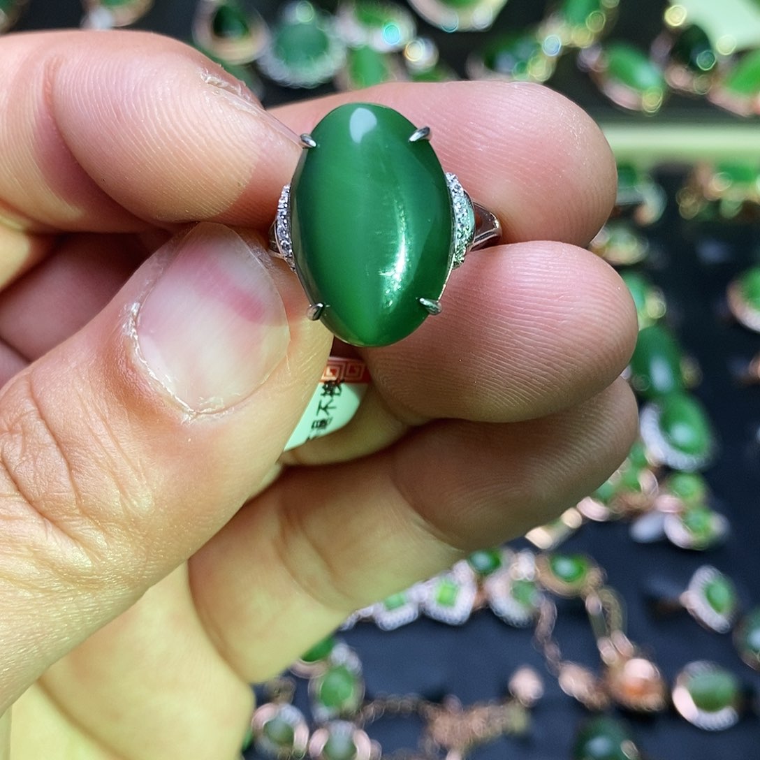 和田玉（碧玉）戒指银S925镶嵌