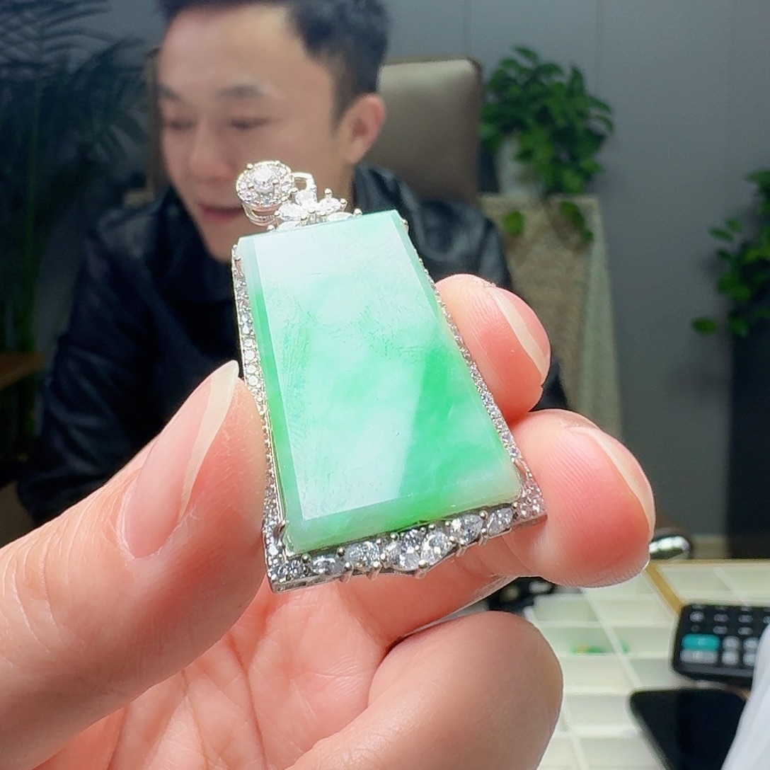 翡翠银S925镶嵌吊坠(不含链)天然