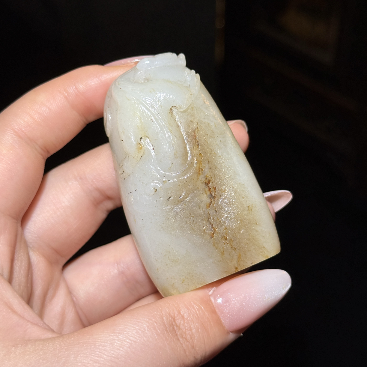 旧藏和田玉螭龙印章挂件100328