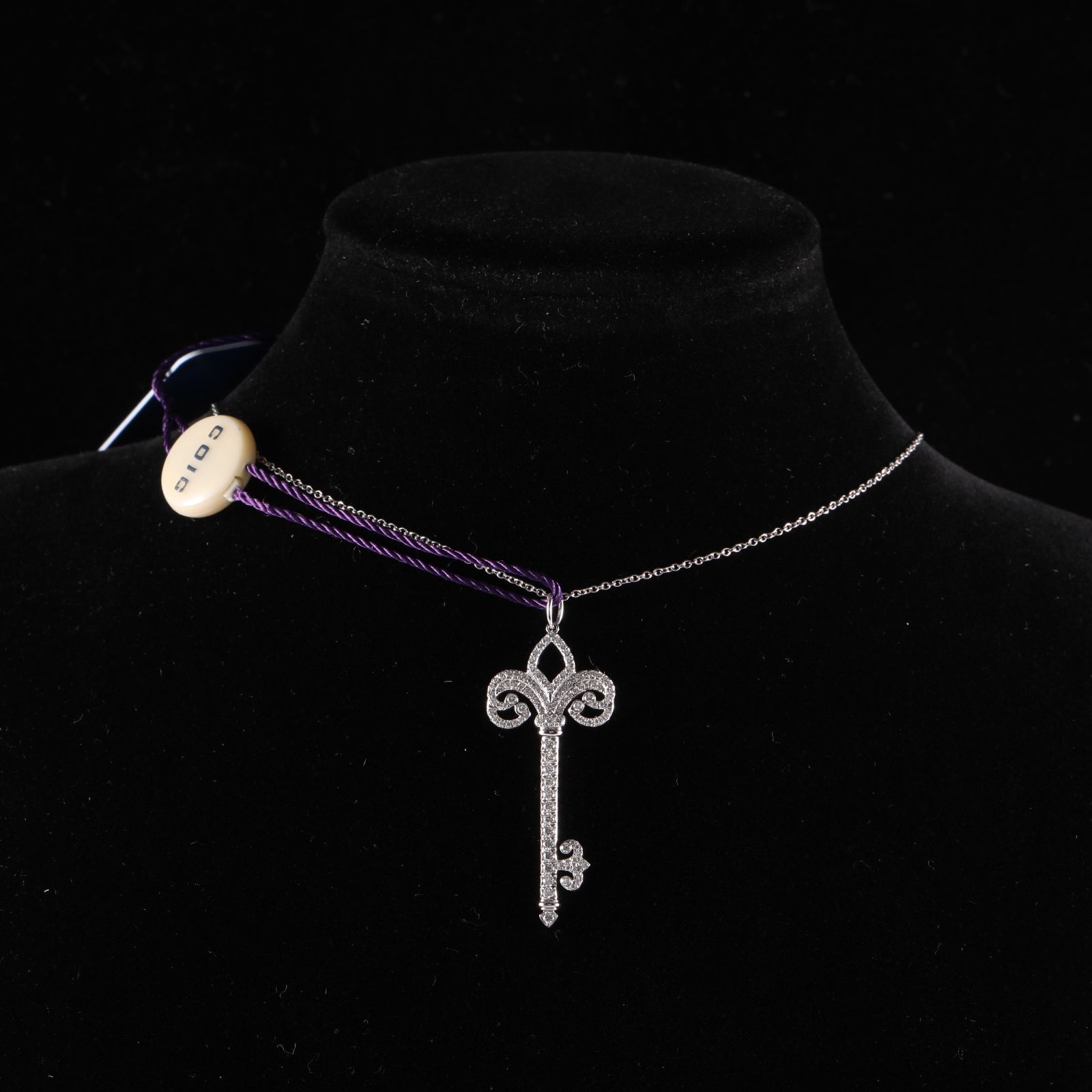 99新 Tiffany & Co./蒂芙尼 珊珊专属白金鸢尾花钥匙项链中号满钻