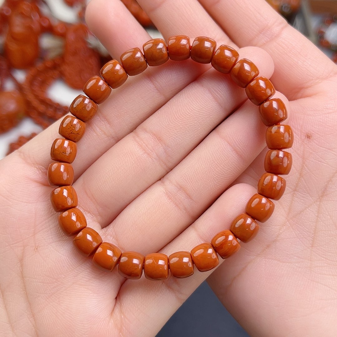 南红玛瑙未镶嵌手链瓦西柿子红火焰满肉精工直切7mm