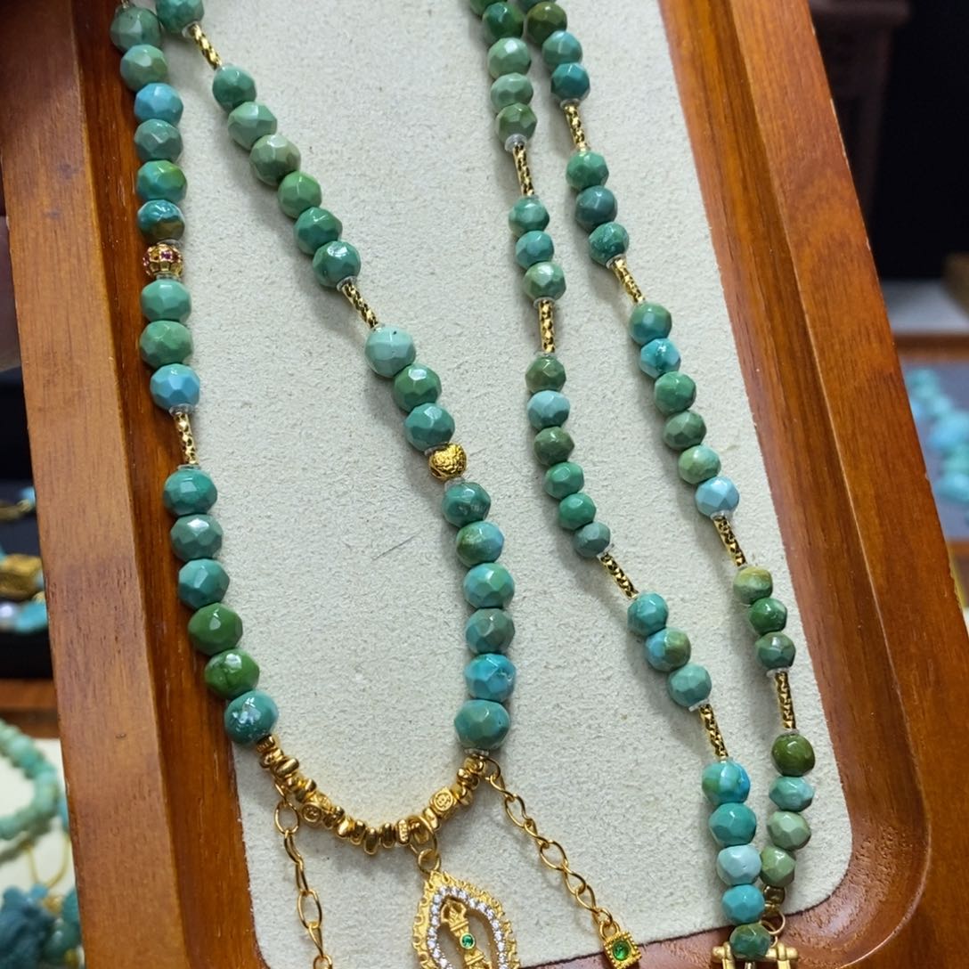 绿松石颈饰银S925镀金镶嵌