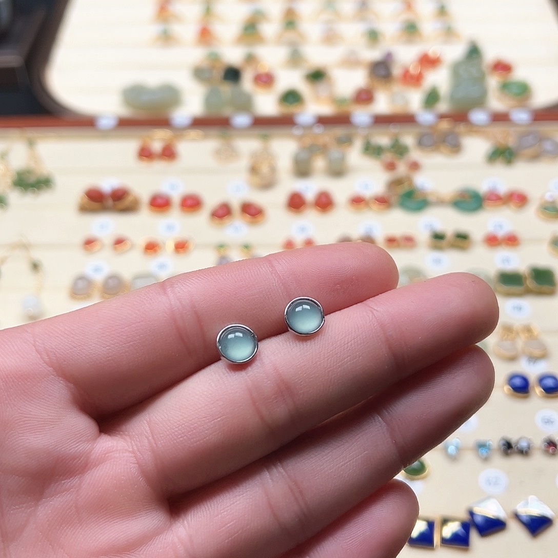 和田玉耳饰银S925镶嵌