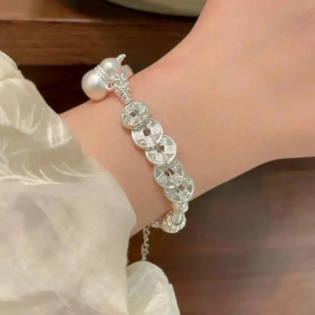 999.9银古法葫芦五帝钱手链