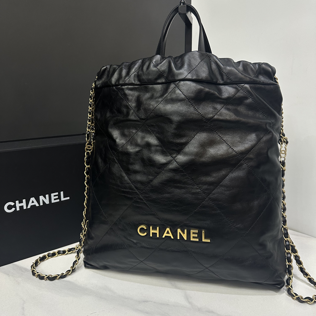 99新 Chanel/香奈儿 黑金22bag双肩包芯片35cm/0995120904
