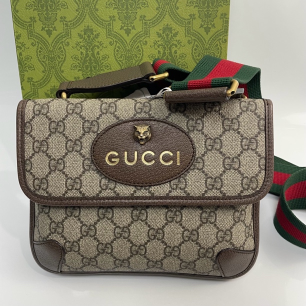 95新 GUCCI/古驰 98经典老花双面虎头包斜挎单肩包