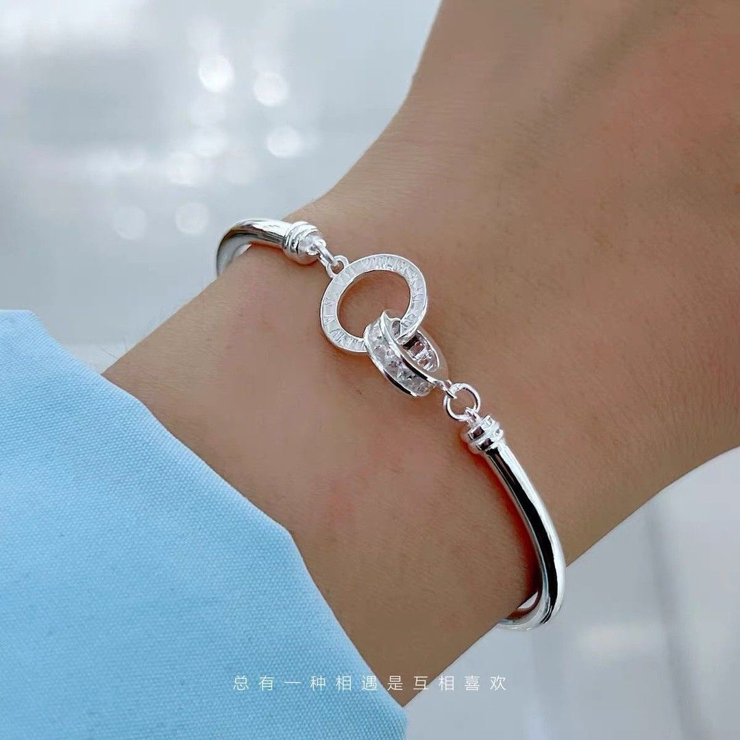 足银手链 【双环弯管手链】足银999时尚百搭精工手链约7.9g E86