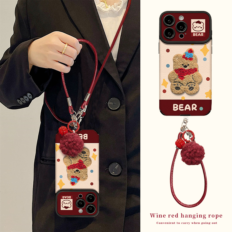 斜跨波点小熊适用苹果17华为vivo/oppo小米iPhone视窗贴皮手机壳