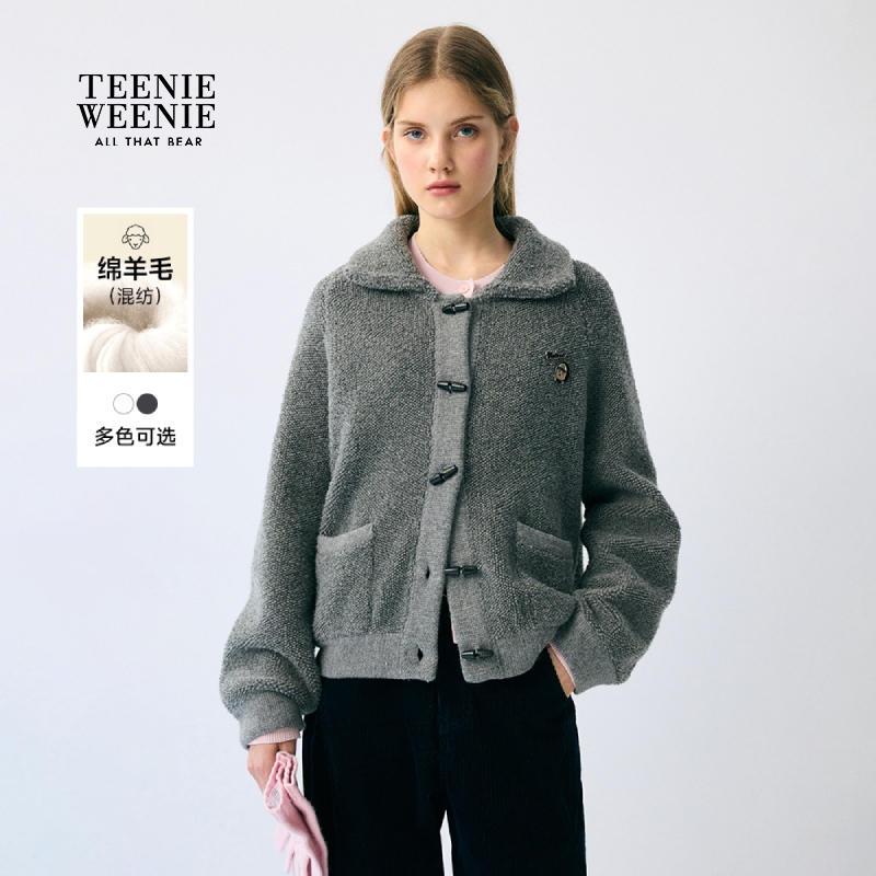 *TeenieWeenie小熊毛衣25简约宽松时髦翻领牛角扣外套TTCK258TC2B