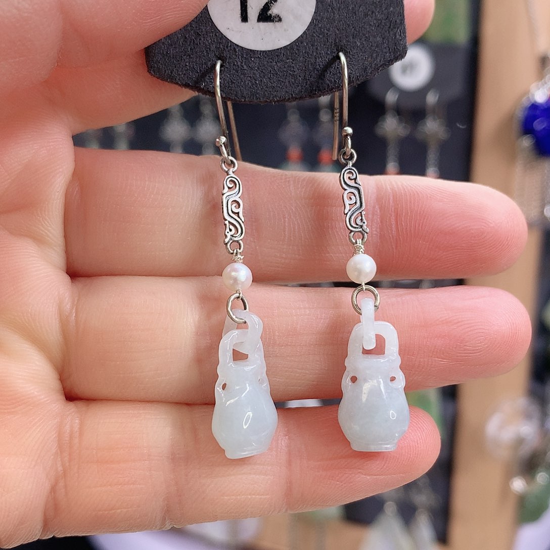 翡翠耳饰银S925镶嵌精美