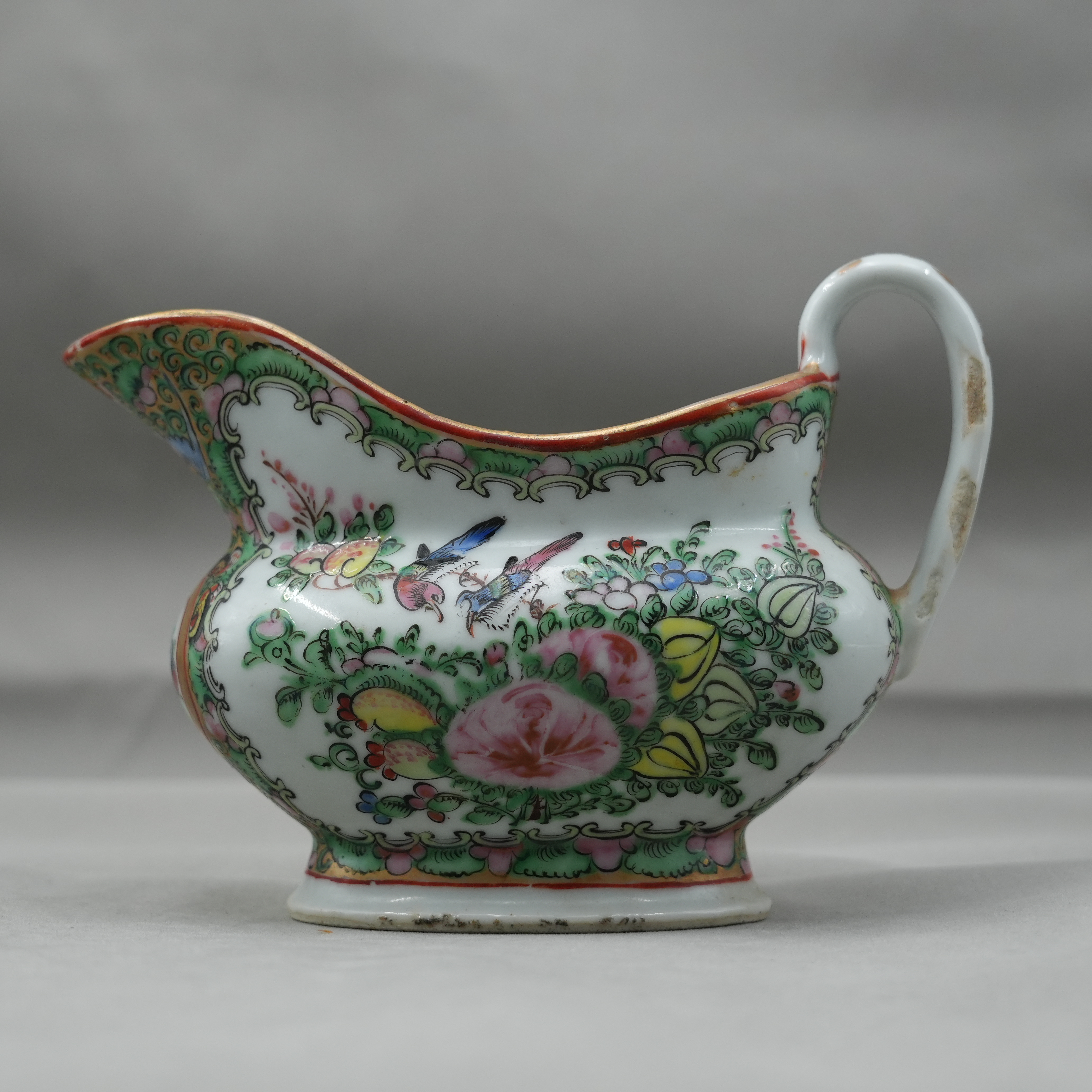 荣丰/晚清广彩花鸟壶（手把口沿飞皮）/20241115009