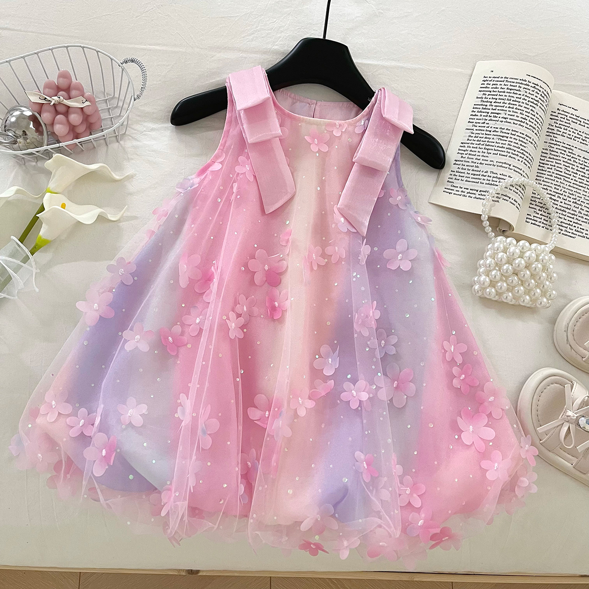 【彩儿】女童夏纱裙网纱裙公主风连衣裙女宝甜美生日裙子透气S17404