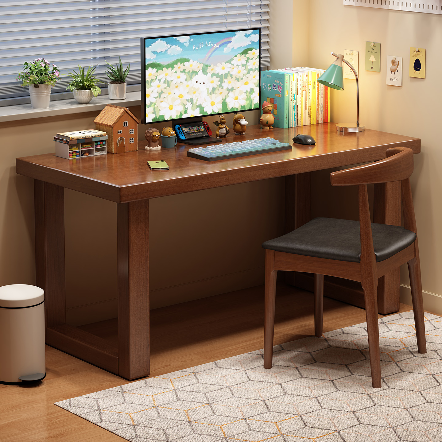 纯实木大板书桌加厚家用办公电脑桌书房工作台学生卧室学习写字桌