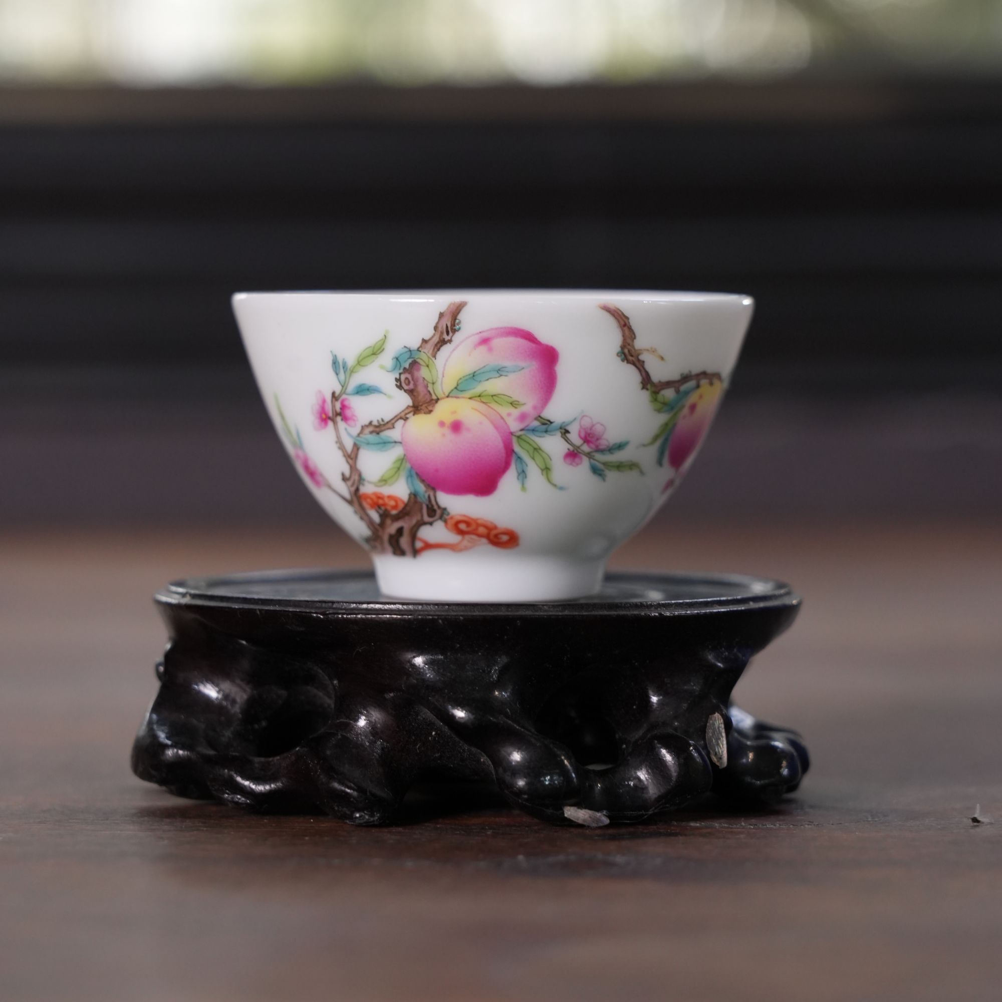 玉窑 粉彩桃蝠纹小杯 柴窑