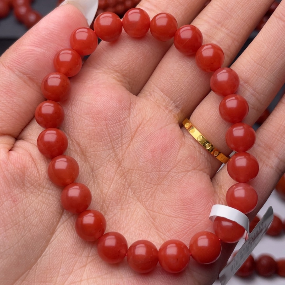 南红玛瑙未镶嵌手串Y8mm顶品滴水洞亮光手串