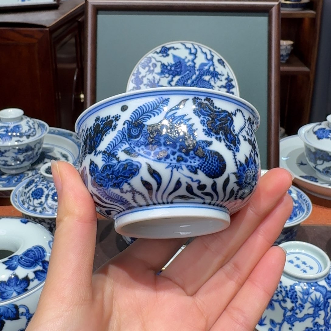 青花雯华堂手绘杯杯