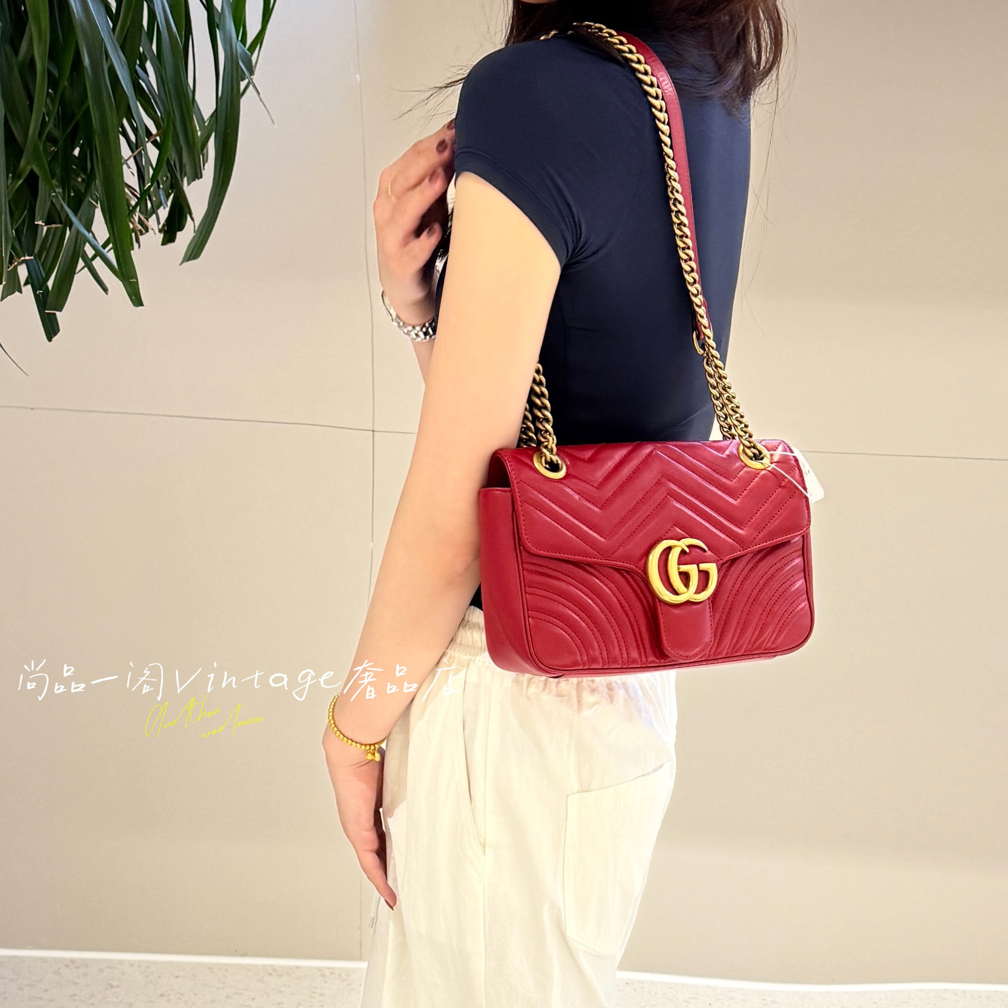 95新 GUCCI/古驰 尚品一阁/红色金扣马蒙26链条斜挎包