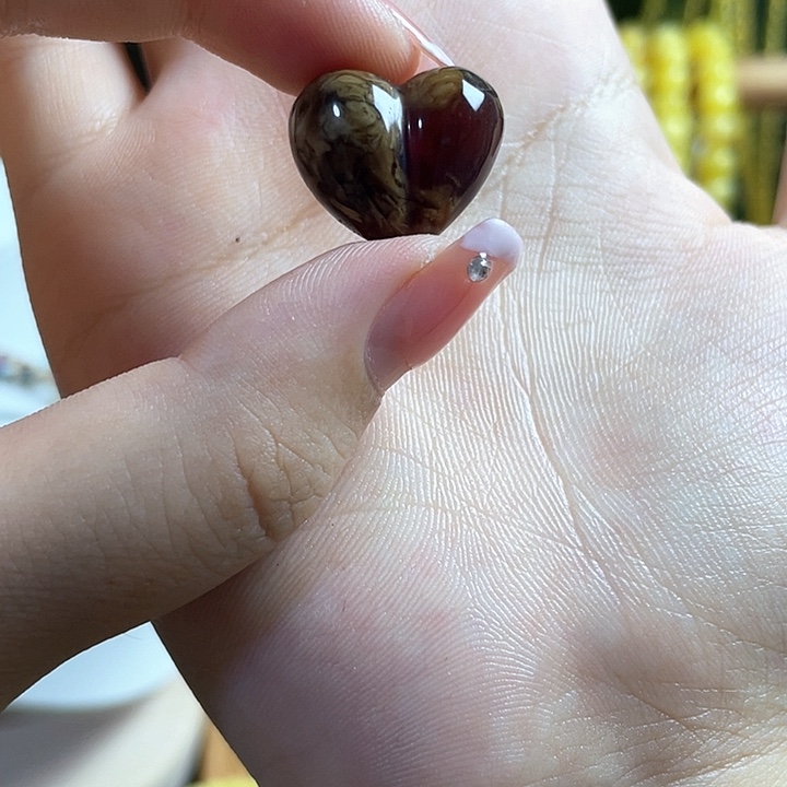 手链琥珀未镶嵌缅珀黄根珀溶洞小爱心18.7mm打孔不退换