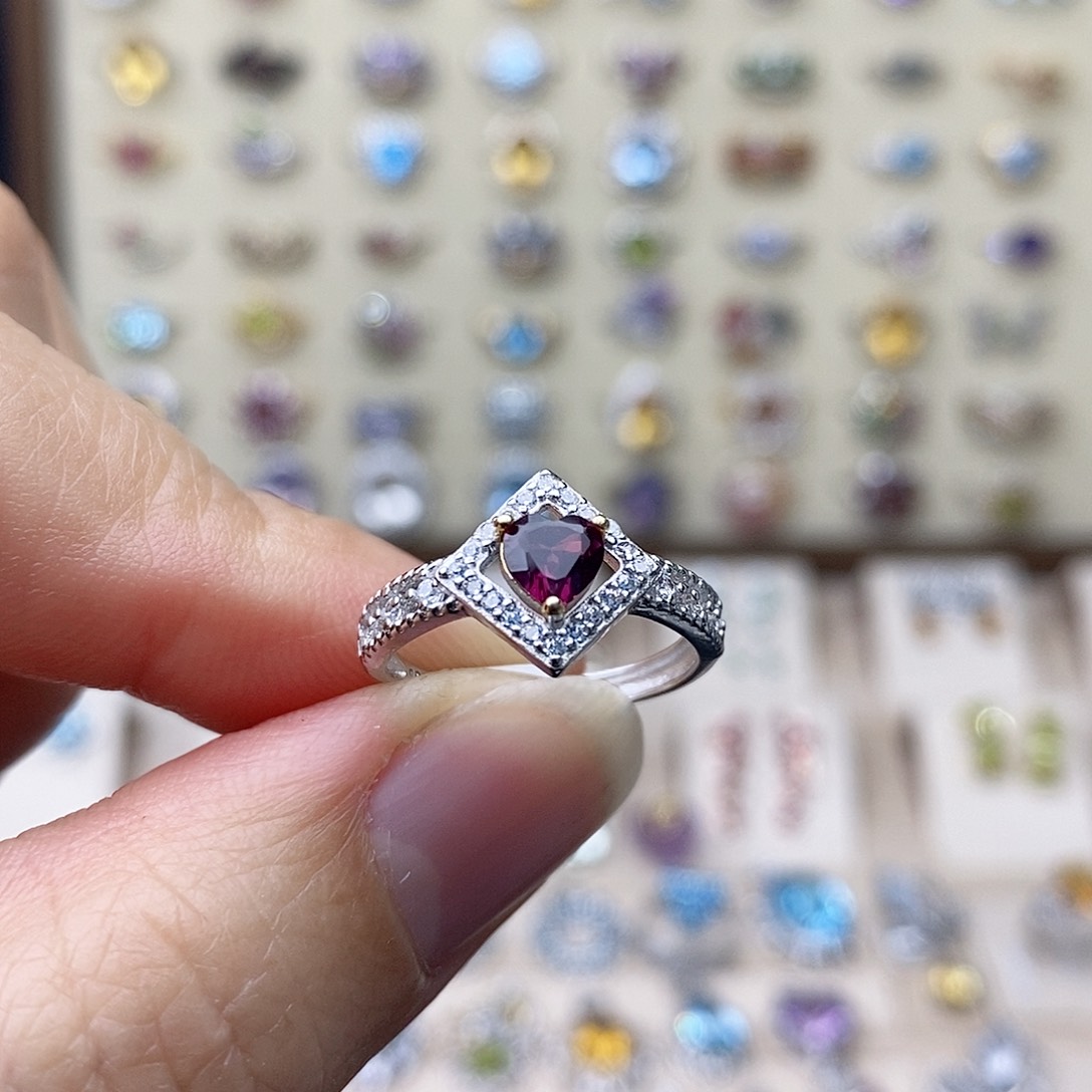 石榴石戒指银S925镶嵌需要证书备注