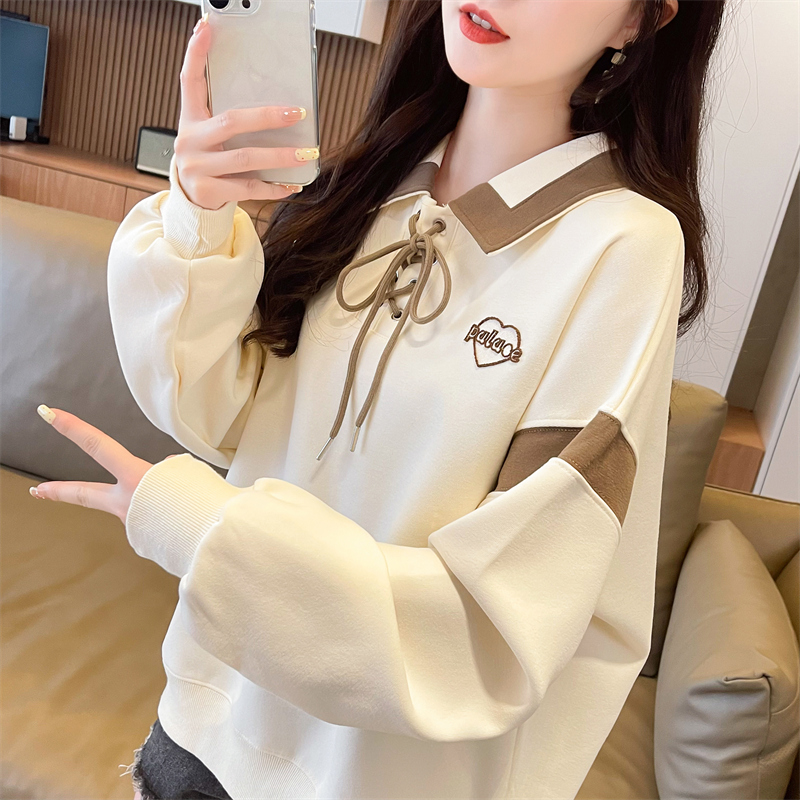 学院风Polo领卫衣女春秋季新款宽松设计感洋气减龄显瘦遮肉ins潮