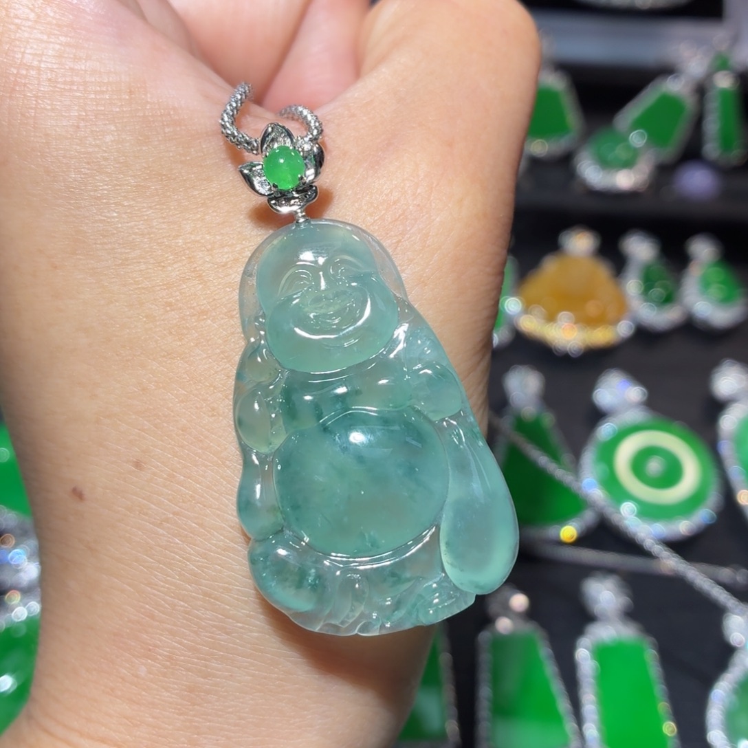 翡翠18K金镶嵌吊坠(不含链)124号