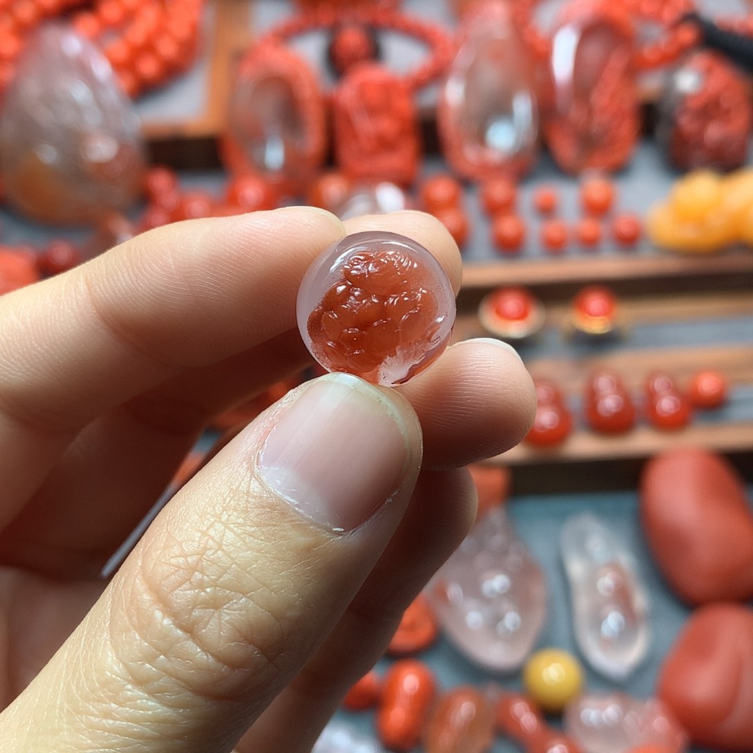 南红玛瑙1未镶嵌花鸟单珠