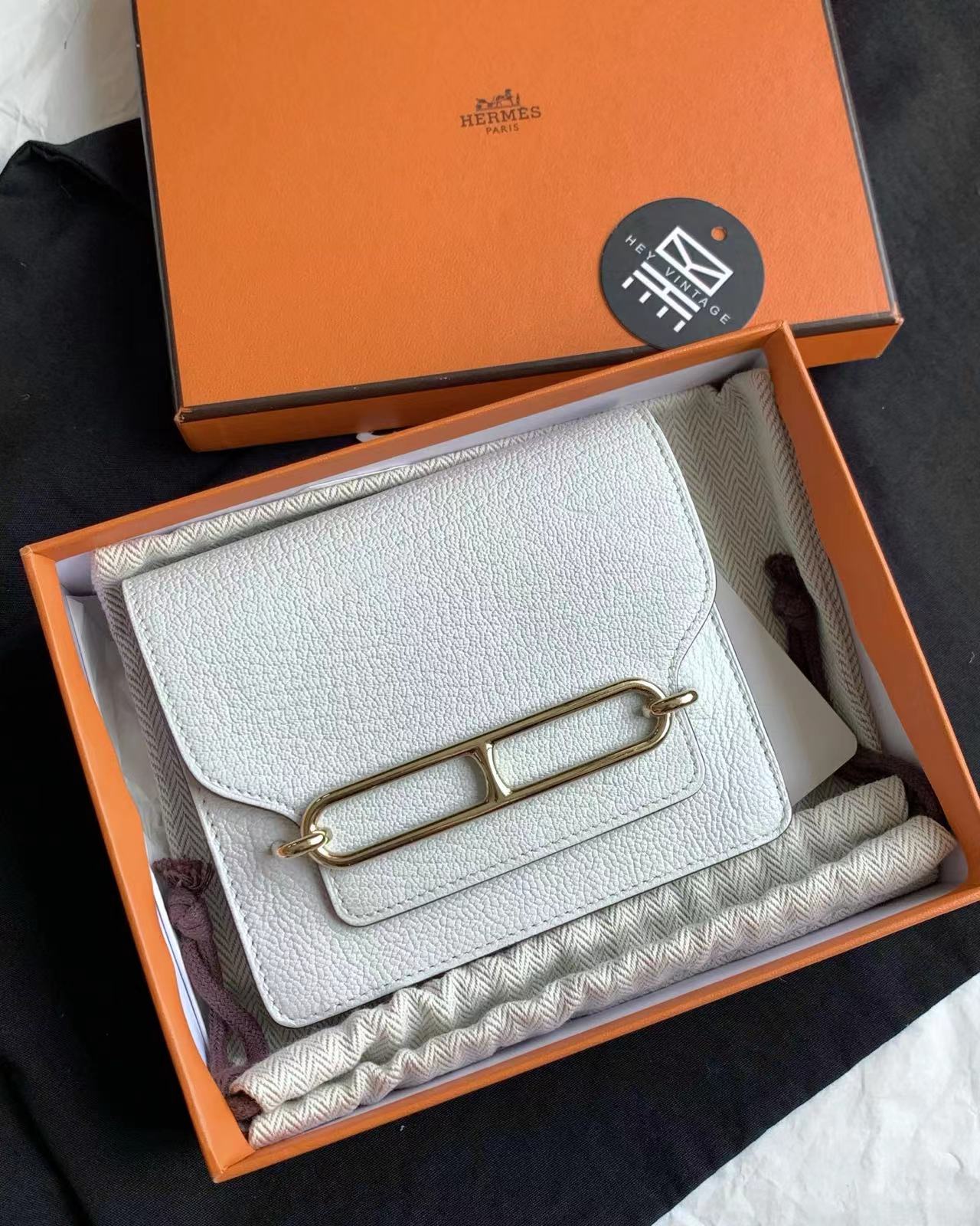99新 Hermes/爱马仕 圣杯蓝金扣猪鼻子slim包 12.5cm 16034835