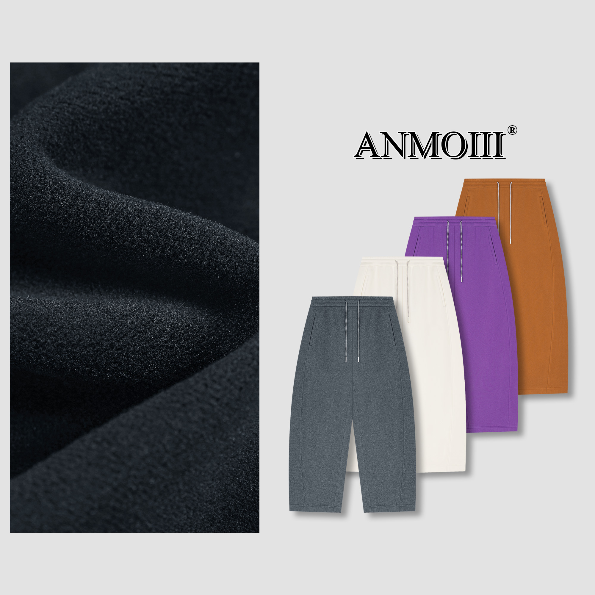 ANMOIII【时愿】加绒加厚秋冬新款休闲弯刀裤松紧腰阔腿直筒裤子女