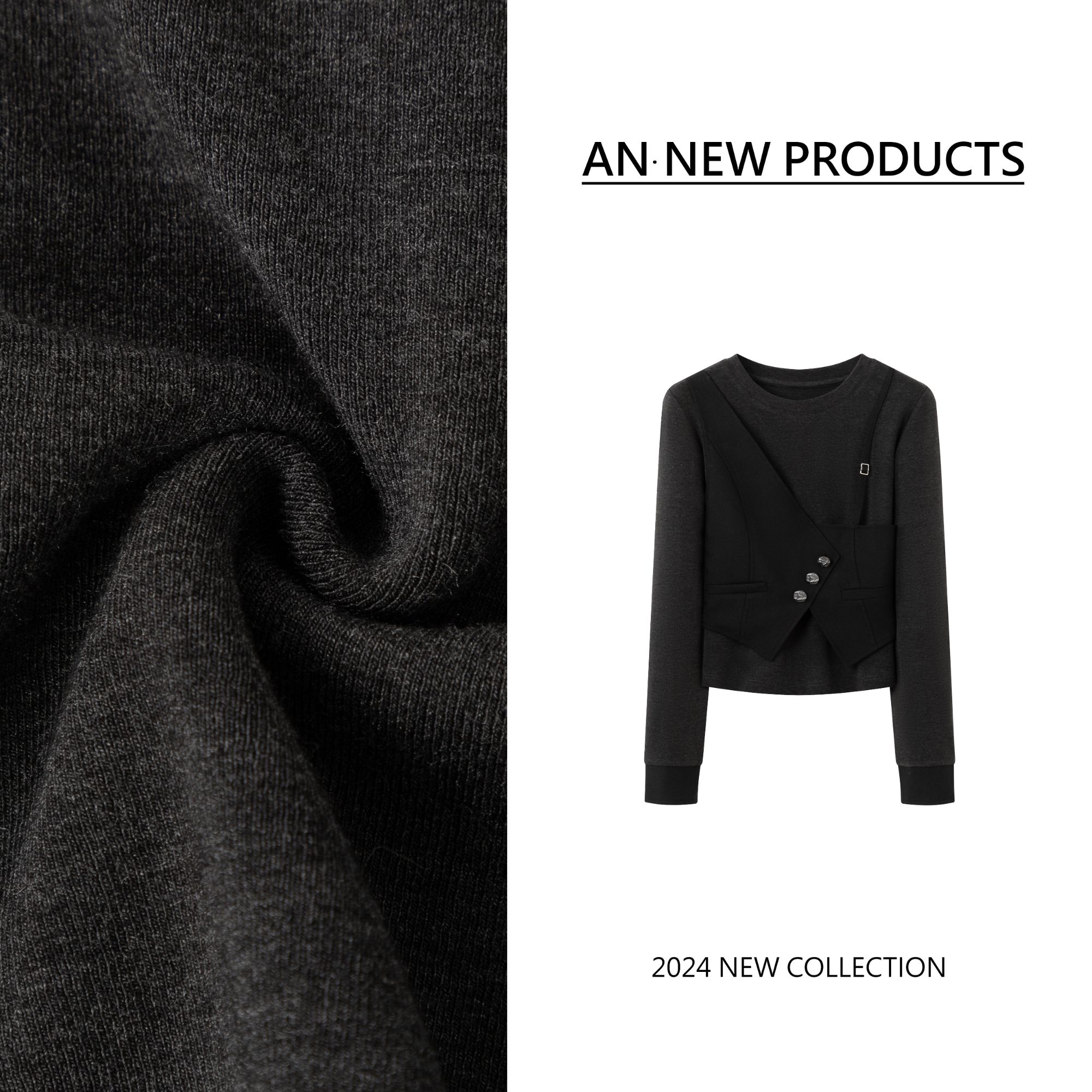 B11227冬季新款时尚设计感拼接假两件不规则长袖T恤上衣