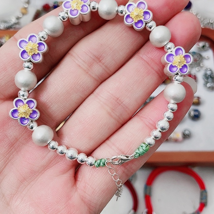 珐琅吊坠足银花花手串