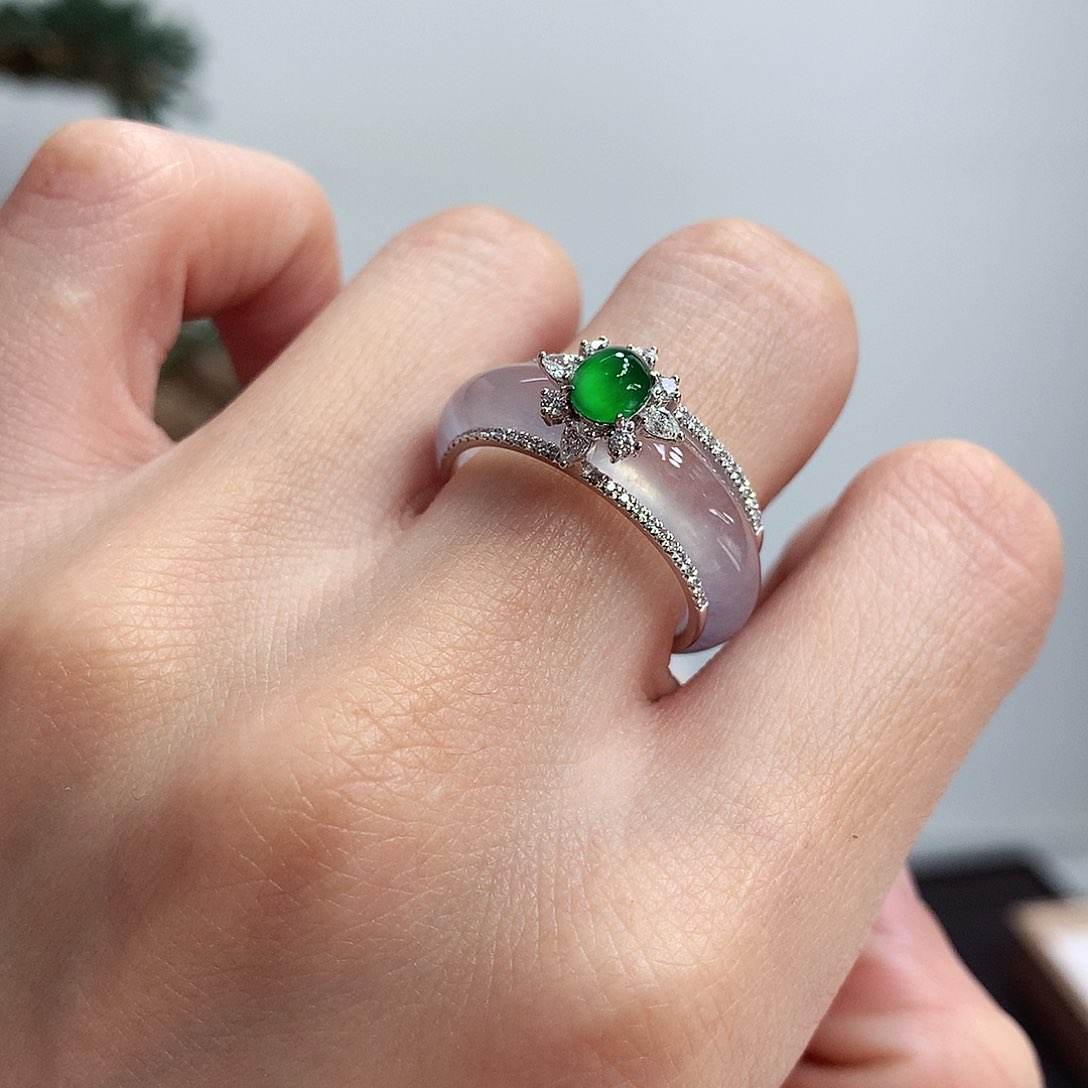 18K金镶嵌戒指翡翠13号一套