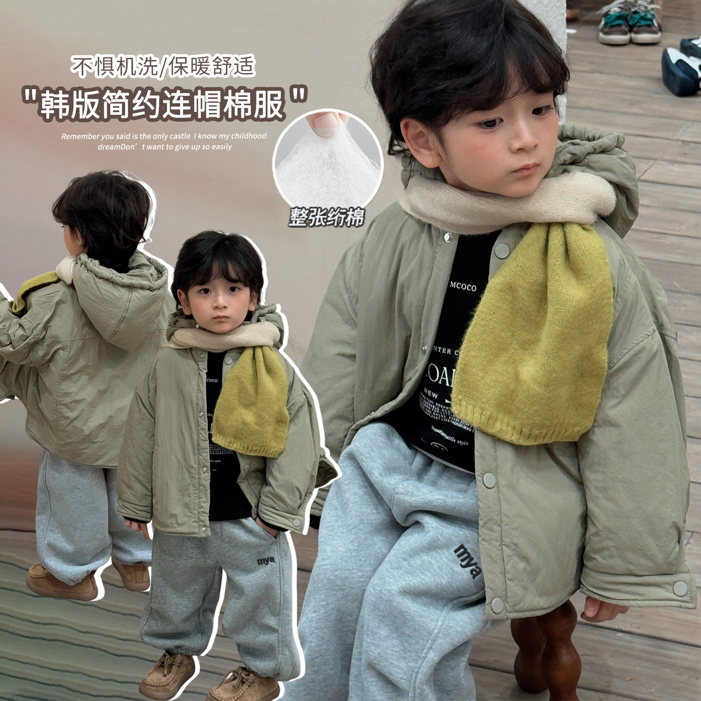 《爆款推荐》韩系男童连帽棉服外套冬新款加厚绗棉保暖棉袄25DL656