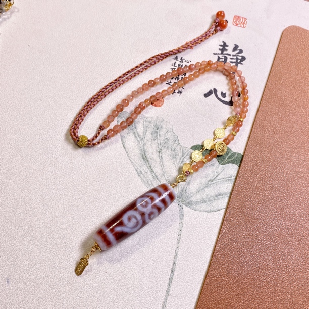 玛瑙红肉般若眼吊坠南红珠珠项链时尚个性设计颈饰