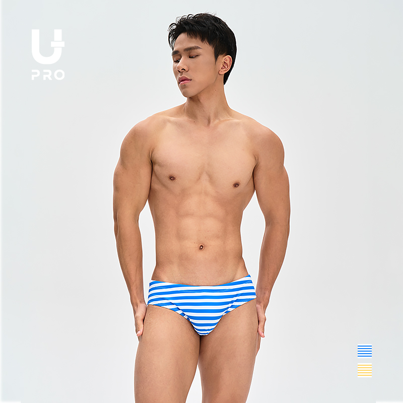 【柚璞】UPRO（091）时尚蓝色黄色条纹三角泳裤男士男生低腰泳衣